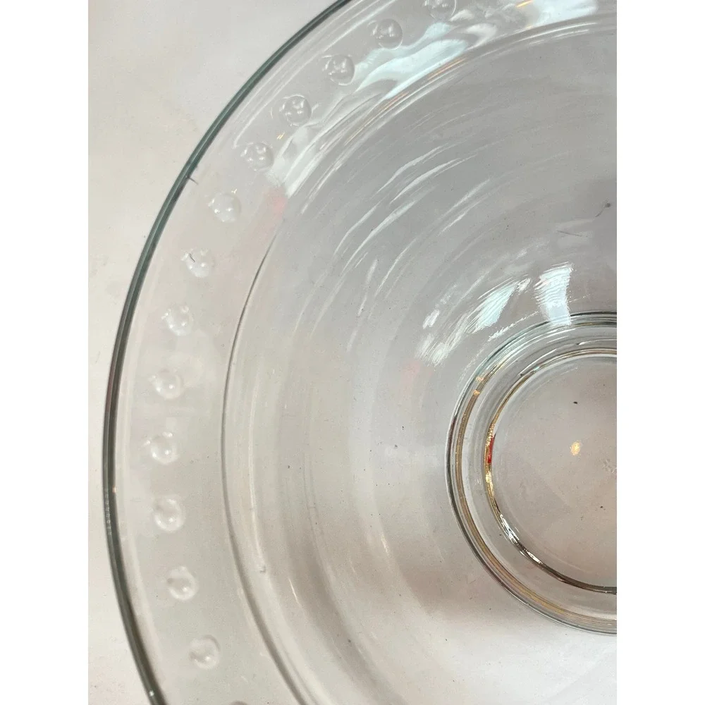 Clear Glass Serving Bowl with Beaded Rim, fluted Hobnail Style 6.75